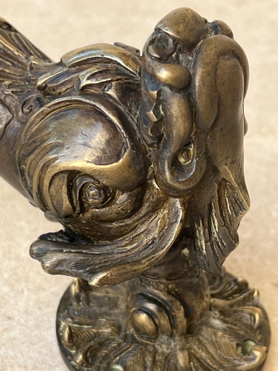 Paire De Poignée Forme Dauphin En Bronze, Fonderie De Mandalay ,xx é Siecle Birmanie