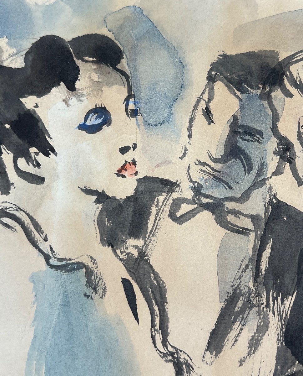 Watercolor On Cannes Paper By Laverdet Jean-paul Circa 1946-photo-3