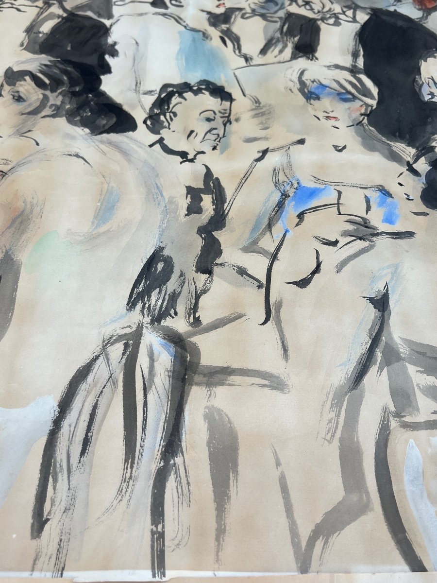 Watercolor On Cannes Paper By Laverdet Jean-paul Circa 1946-photo-5