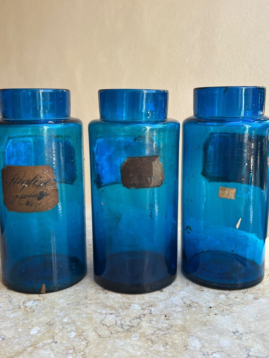 3 Blue Pharmacy Pots XIX Century -photo-6