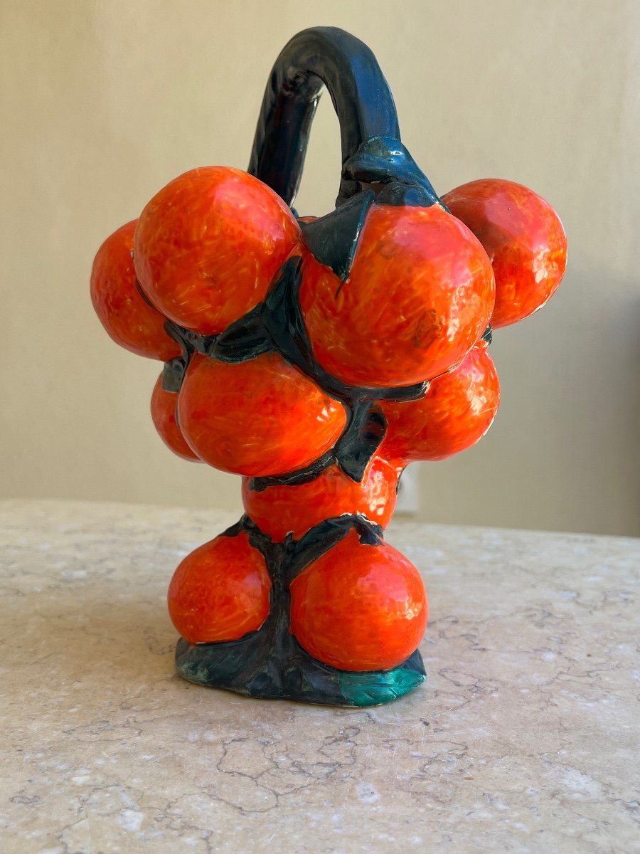 Barbotine Carafe With Clementine Decor XX Century -photo-2