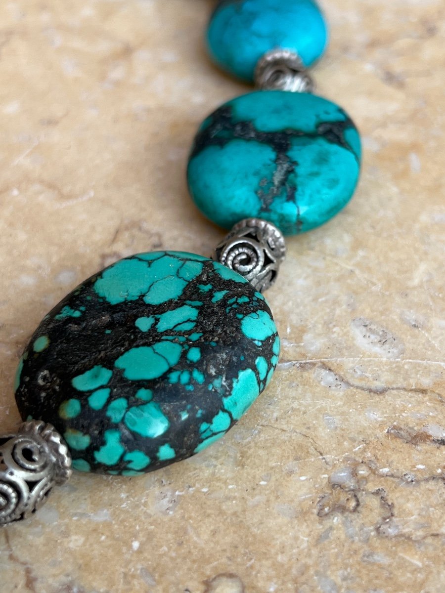 Collier Ras De Cou Turquoise Et Argent -photo-4