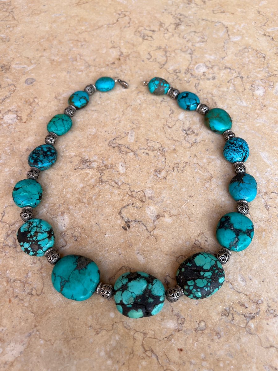 Collier Ras De Cou Turquoise Et Argent -photo-1