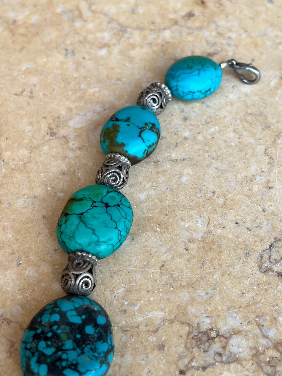 Collier Ras De Cou Turquoise Et Argent -photo-7