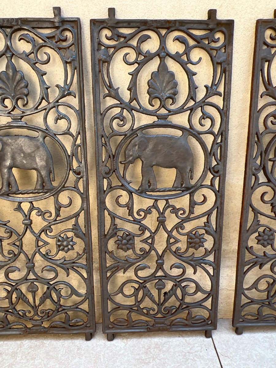 8 Cast Iron Grilles Elephant Motif English Colonial House Rangoon Burma Late 19th Century-photo-2