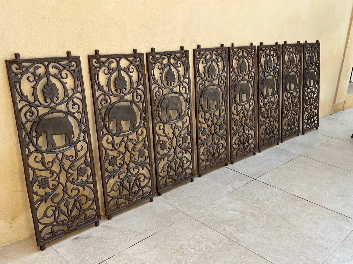 8 Cast Iron Grilles Elephant Motif English Colonial House Rangoon Burma Late 19th Century-photo-8