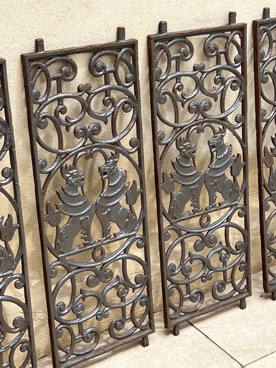 8 Cast Iron Foo Dog Grilles English Colonial House Rangoon Burma, Late 19th Century-photo-6