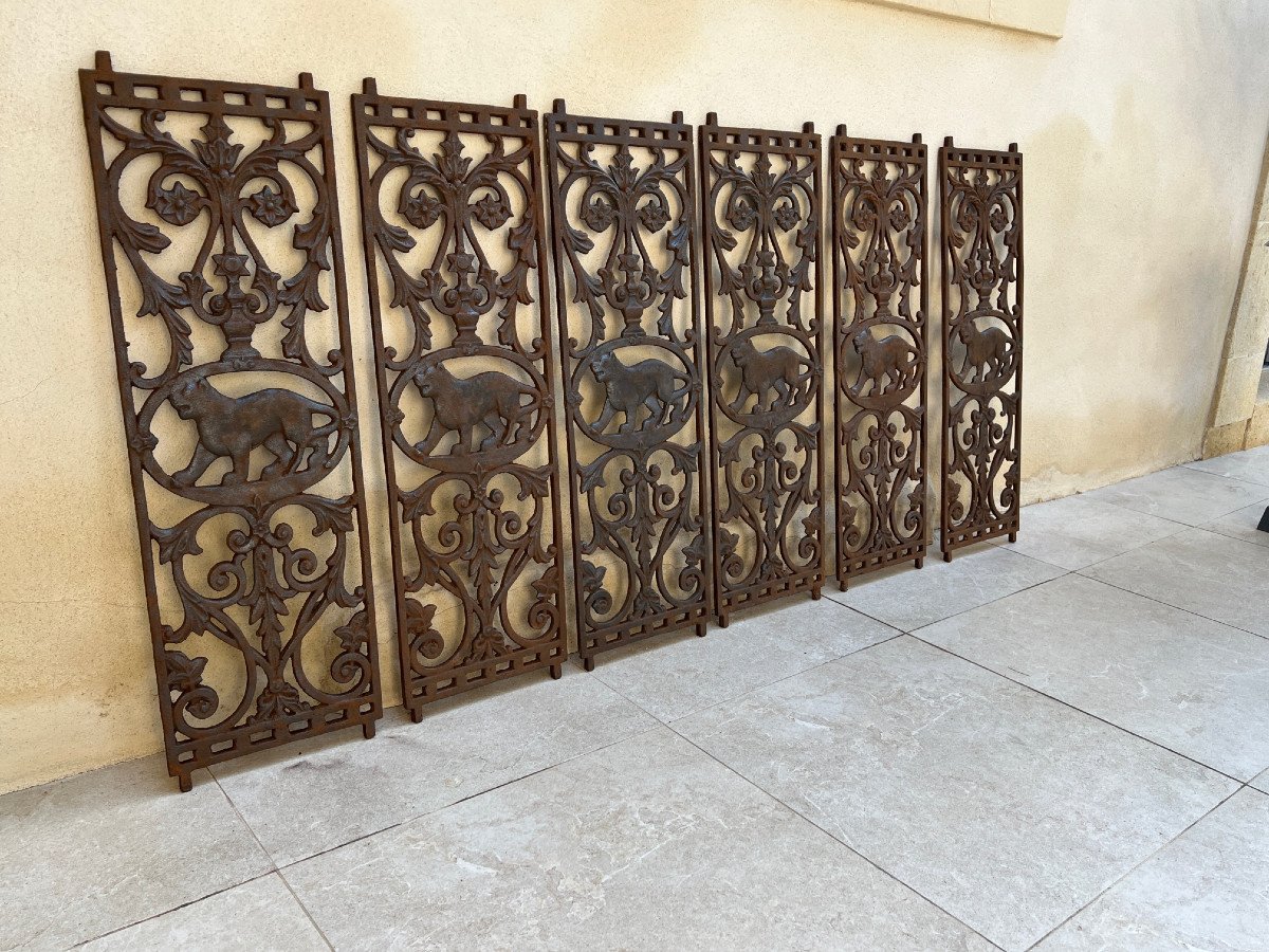 6 Cast Iron Grilles Panther Motif English Colonial House Rangoon Burma, Late 19th Century-photo-2