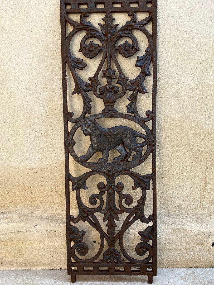 6 Cast Iron Grilles Panther Motif English Colonial House Rangoon Burma, Late 19th Century