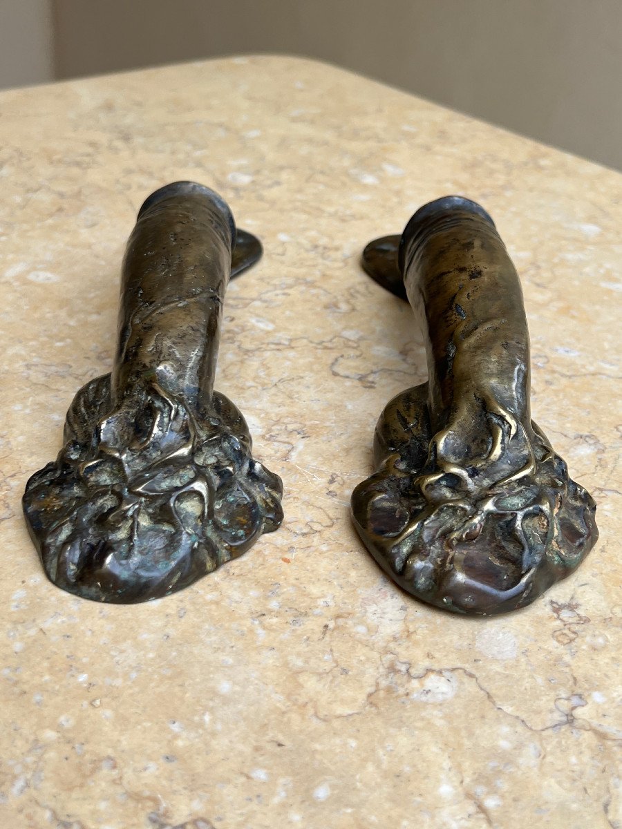 Pair Of Bronze Handles In The Shape Of A Phallus, 20th Century -photo-3