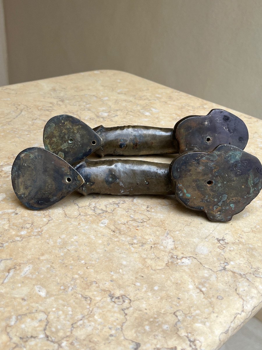 Pair Of Bronze Handles In The Shape Of A Phallus, 20th Century -photo-3