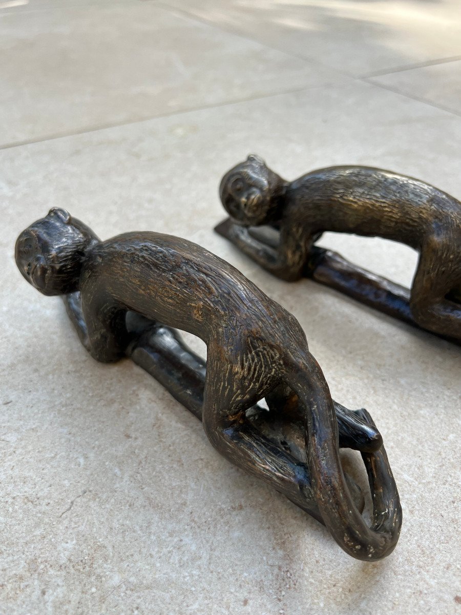 Pair Of Monkey Shaped Bronze Handles Manadalay Foundry 20th Century-photo-4