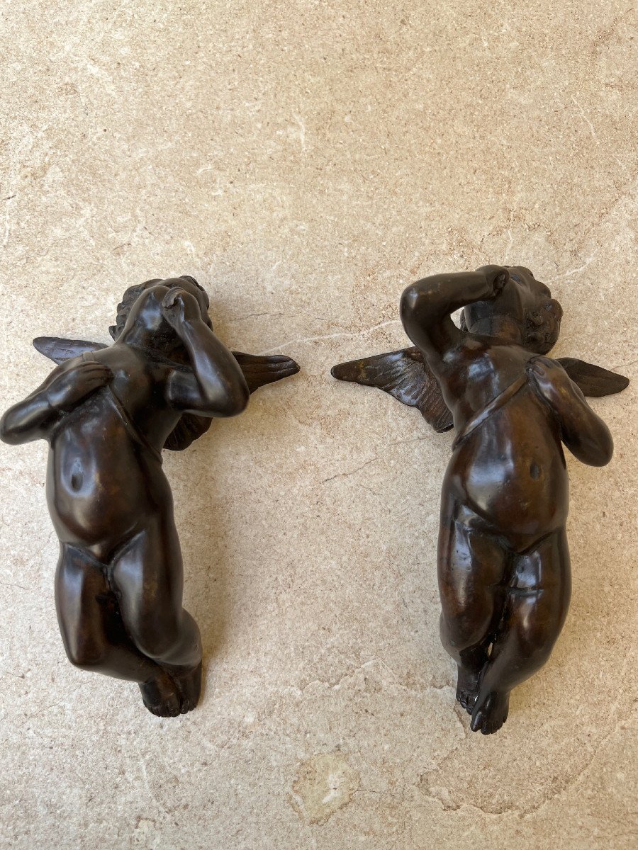 Pair Of Bronze Handles In The Shape Of An Angel Manadalay Foundry 20th Century-photo-1