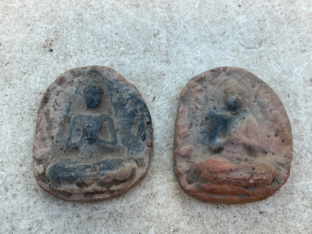 Pair Of Buddhist Terracotta Amulets 16th Century Pagan Burma -photo-3