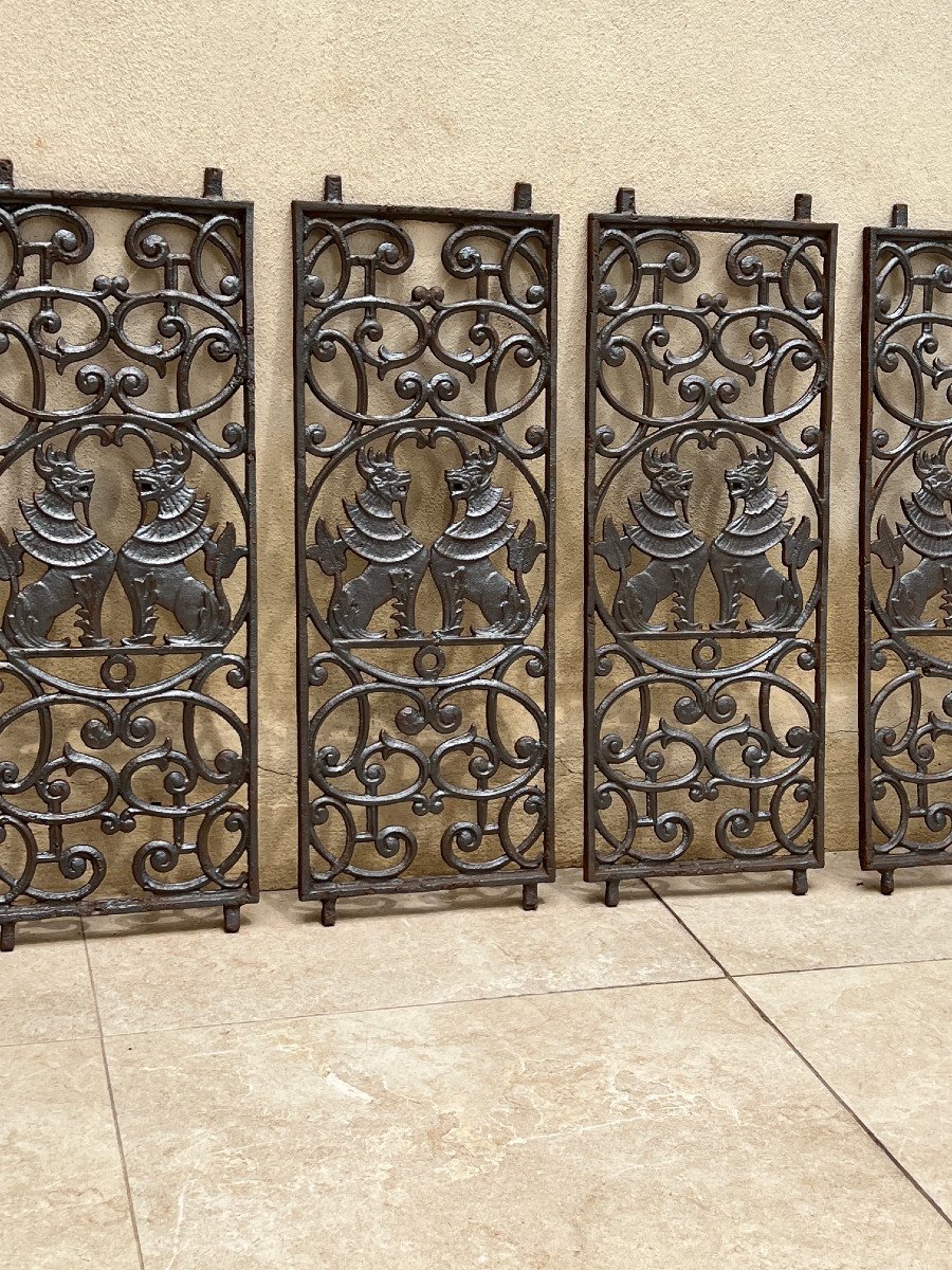 8 Cast Iron Foo Dog Grilles English Colonial House Rangoon Burma, Late 19th Century-photo-7