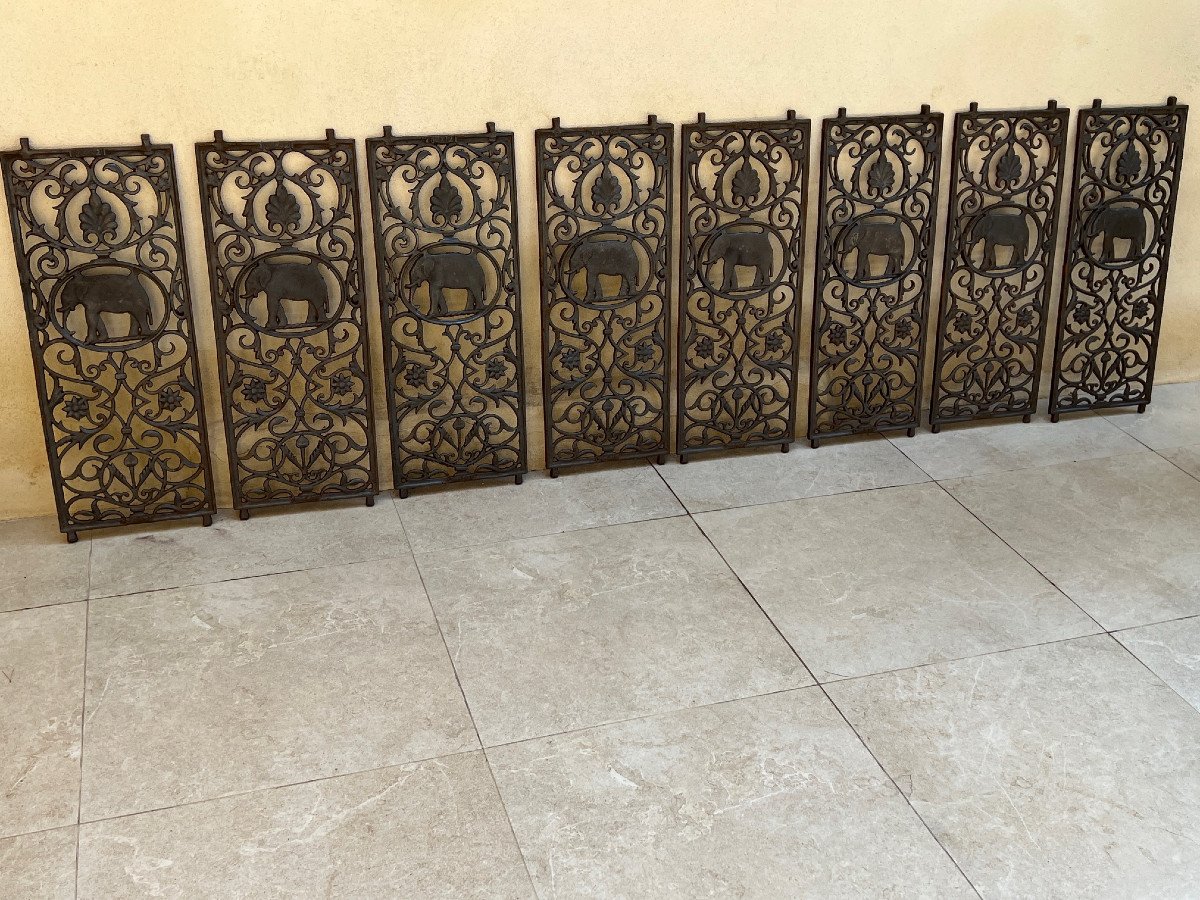 8 Cast Iron Grilles Elephant Motif English Colonial House Rangoon Burma Late 19th Century