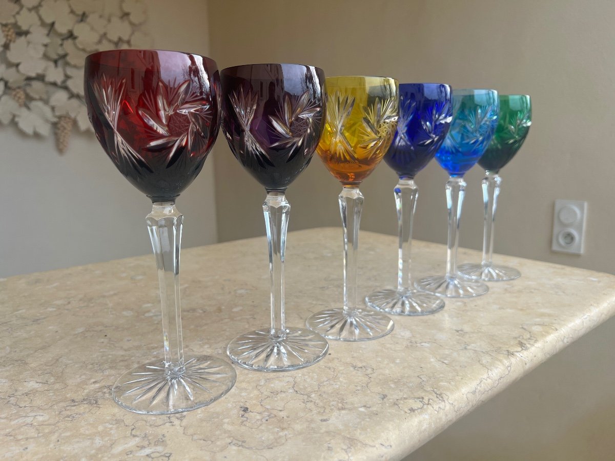 6 Saint Louis Crystal Colored Glasses -photo-4