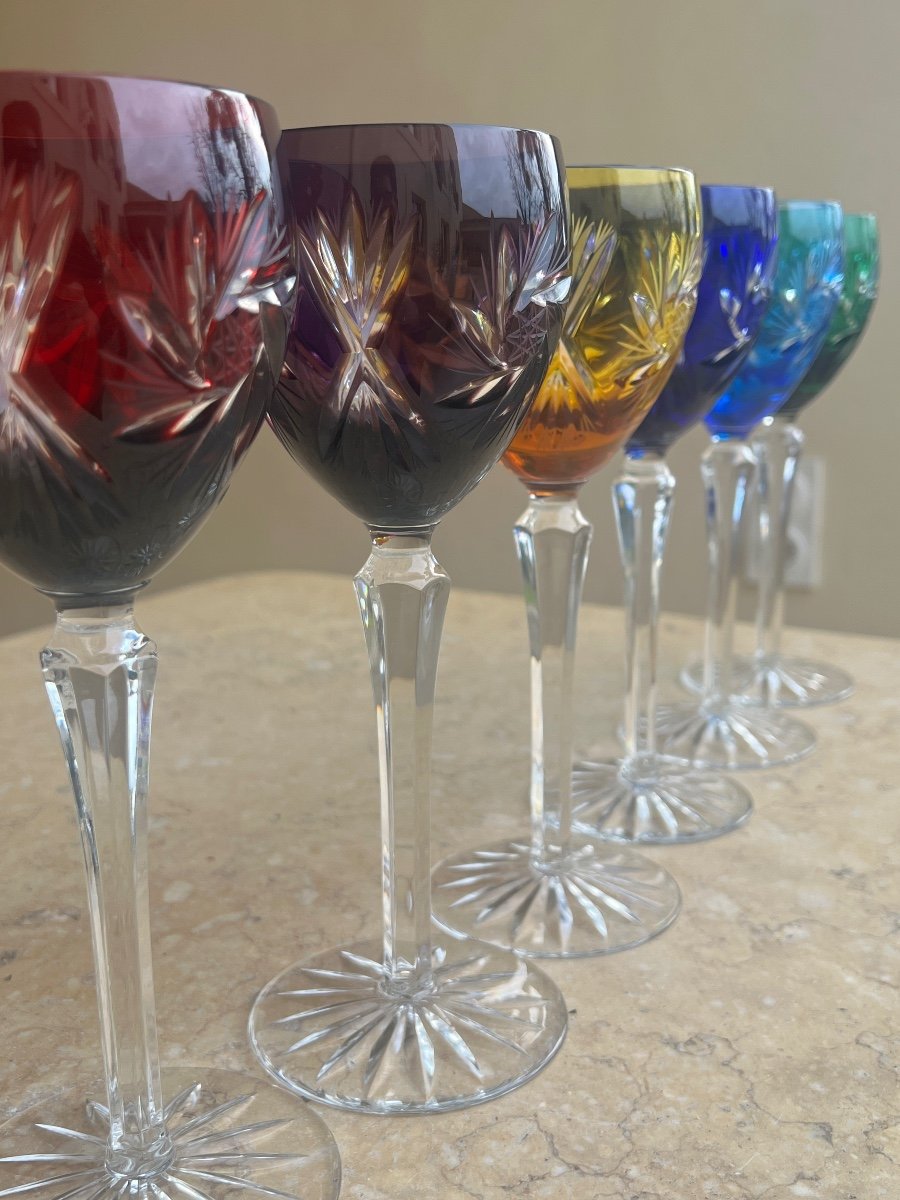 6 Saint Louis Crystal Colored Glasses -photo-1