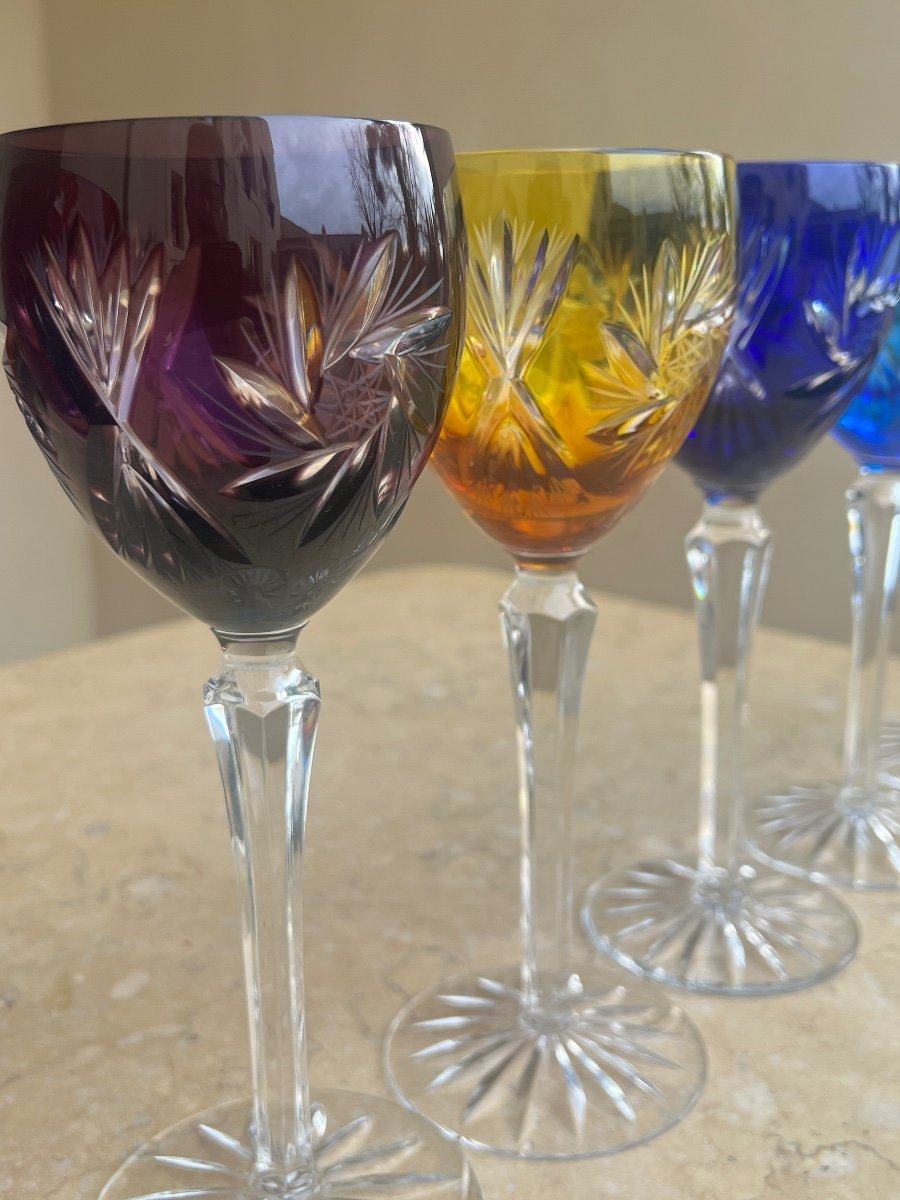 6 Saint Louis Crystal Colored Glasses -photo-2