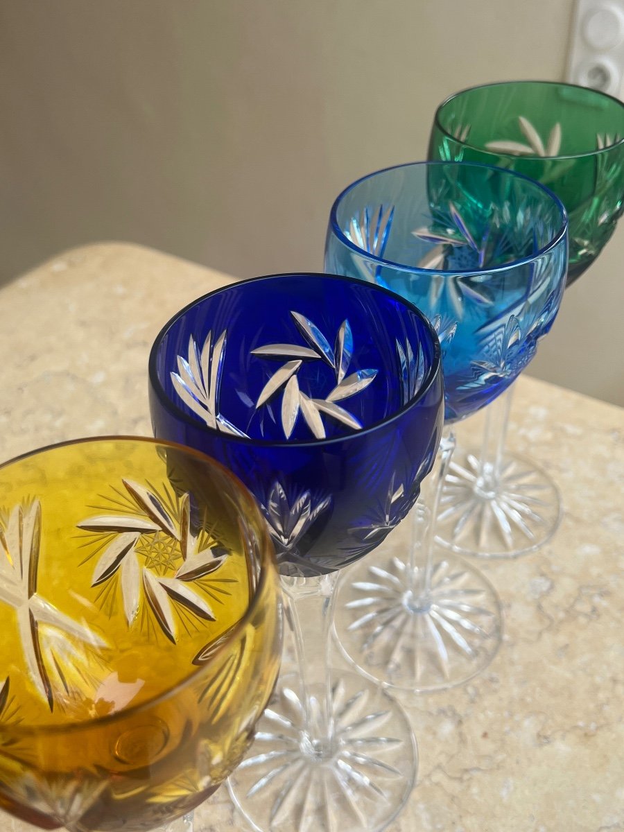 6 Saint Louis Crystal Colored Glasses -photo-3