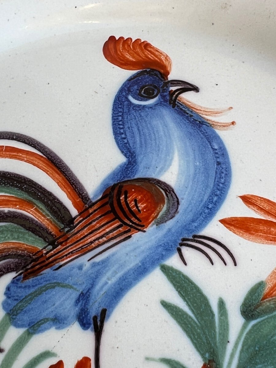 3 Antique Earthenware Rooster Plates By Wally, 19th Century 