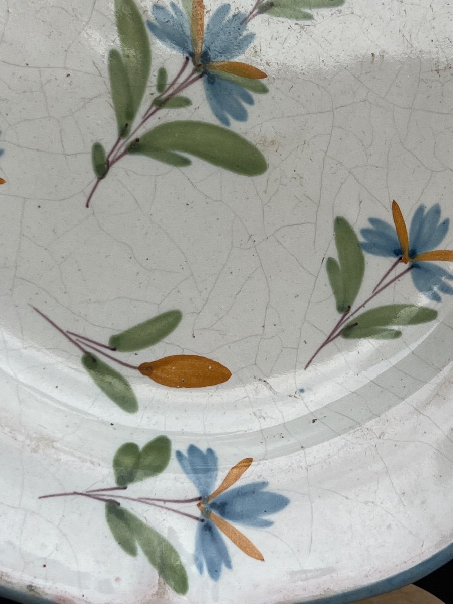 Earthenware Plate With Flower Decor, 19th Century -photo-2