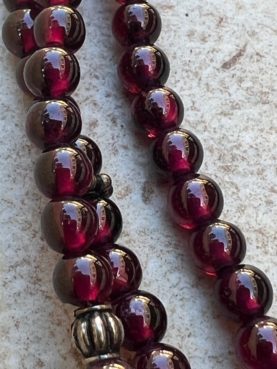 Burmese Garnet And Silver Pearl Necklace -photo-1