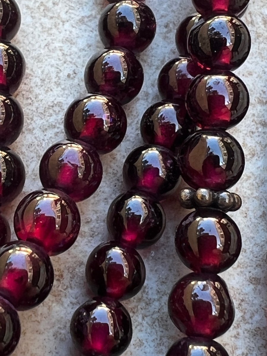 Burmese Garnet And Silver Pearl Necklace -photo-2