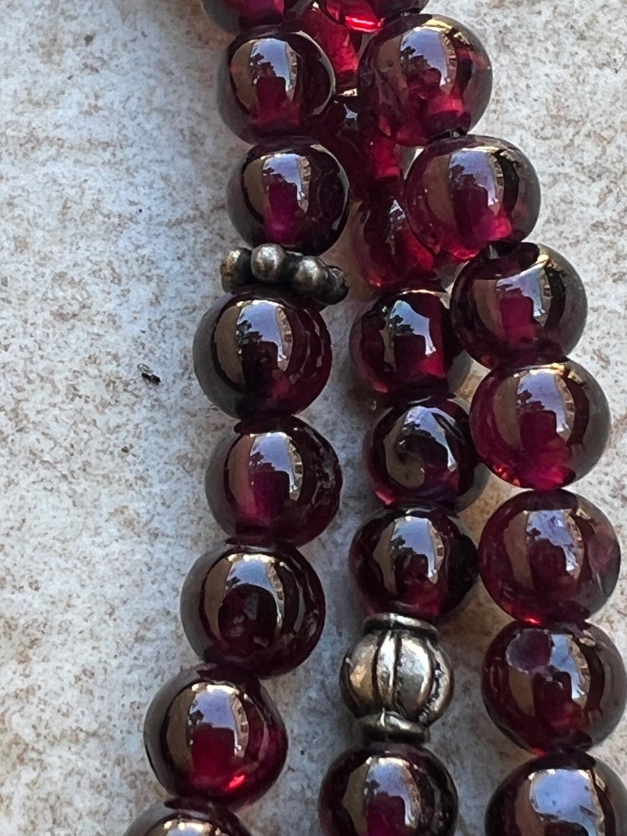 Burmese Garnet And Silver Pearl Necklace -photo-3