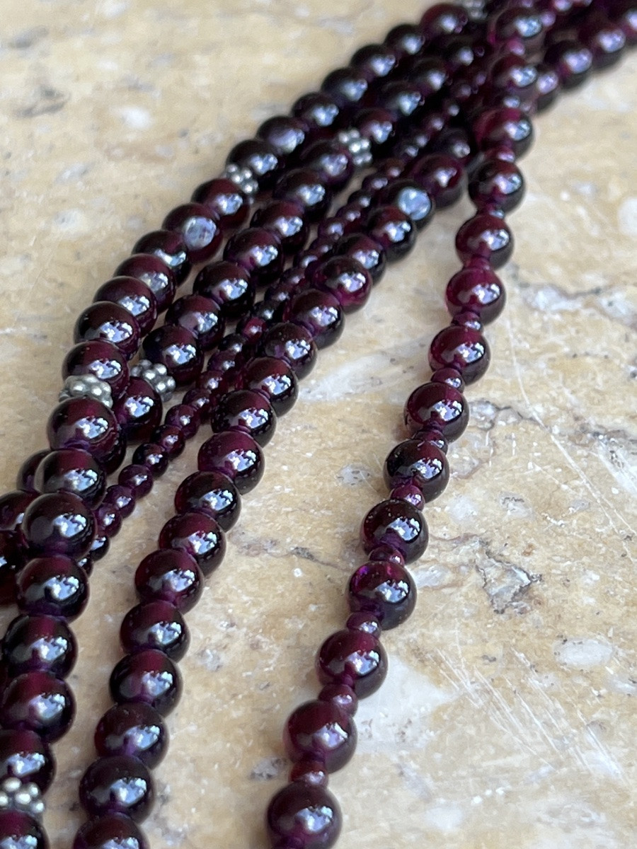 Collier De Perles De Grenat Et D’argent Birmanie -photo-2