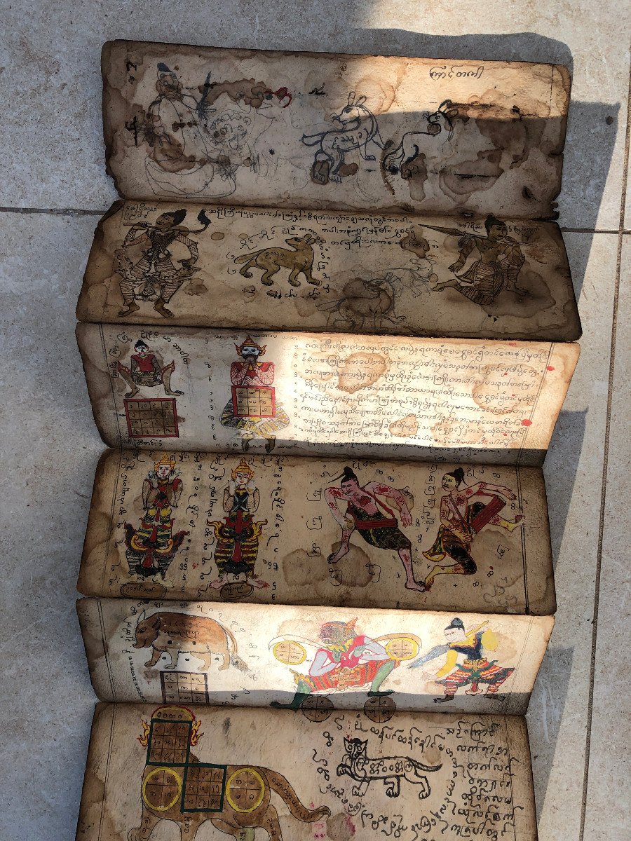 Rare Prayer Book, Paper And Fine Leather Flower, Shan Province, Burma.-photo-4