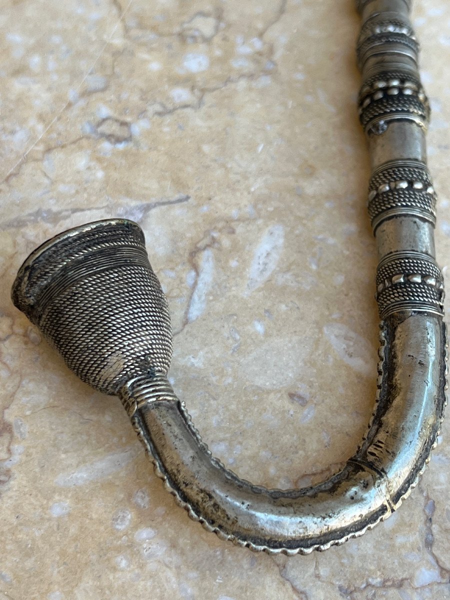 Opium Pipe In Filigree Silver, Late 19th Century, Wa Tribe, Burma-photo-1