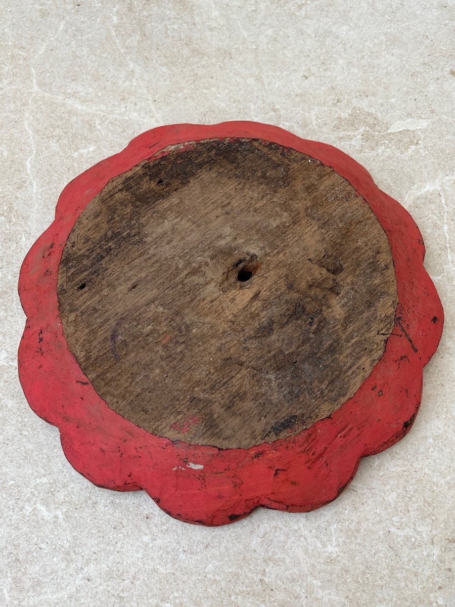 Polychrome Wood Temple Flower Medallion, Pagan, Burma.-photo-3