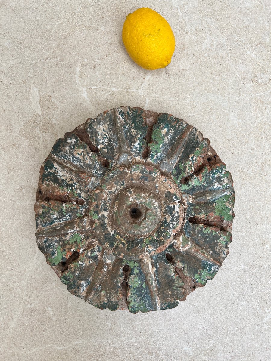 Temple Flower Medallion, Polychrome Wood, Bali, Indonesia.-photo-1