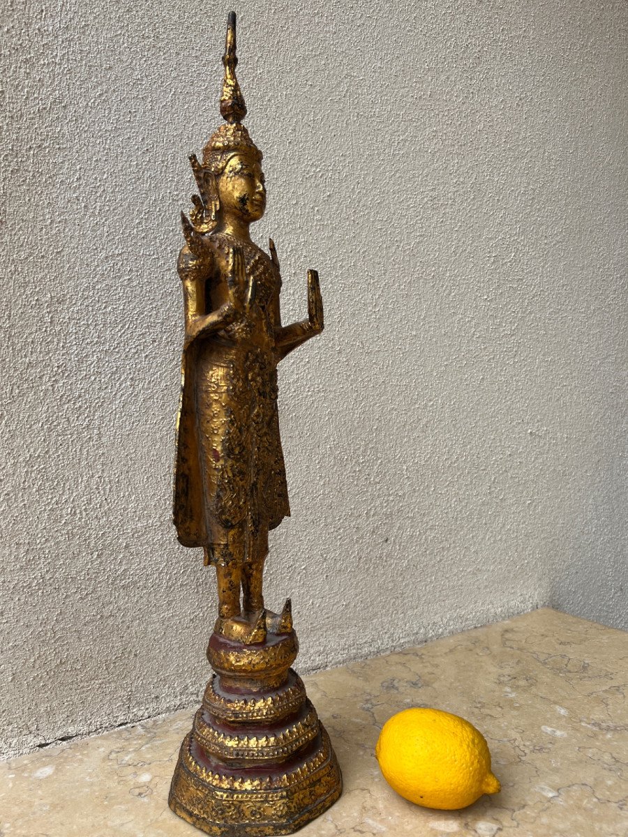 Lao Buddha In Bronze, Standing, 19th Century, Laos,-photo-2