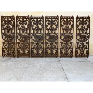 Six Cast Iron Grid Panther Pattern English Colonial House Rangoon Burma, Late 19th Century 