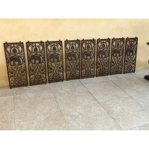 8 Cast Iron Grilles Elephant Motif English Colonial House Rangoon Burma Late 19th Century