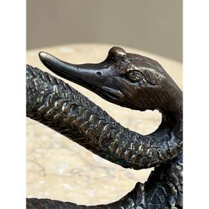 Pair Of Bronze Swan Handles Mandalay Foundry 20th Century