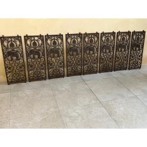 8 Cast Iron Grilles Elephant Motif English Colonial House Rangoon Burma Late 19th Century