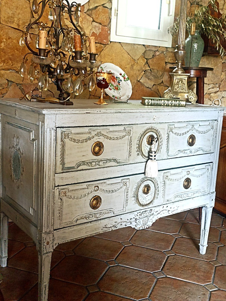 Commode Louis XVI  Peinte 18 ème -photo-4