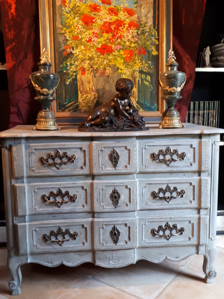 Commode Louis XVI 18ème peinte en gris