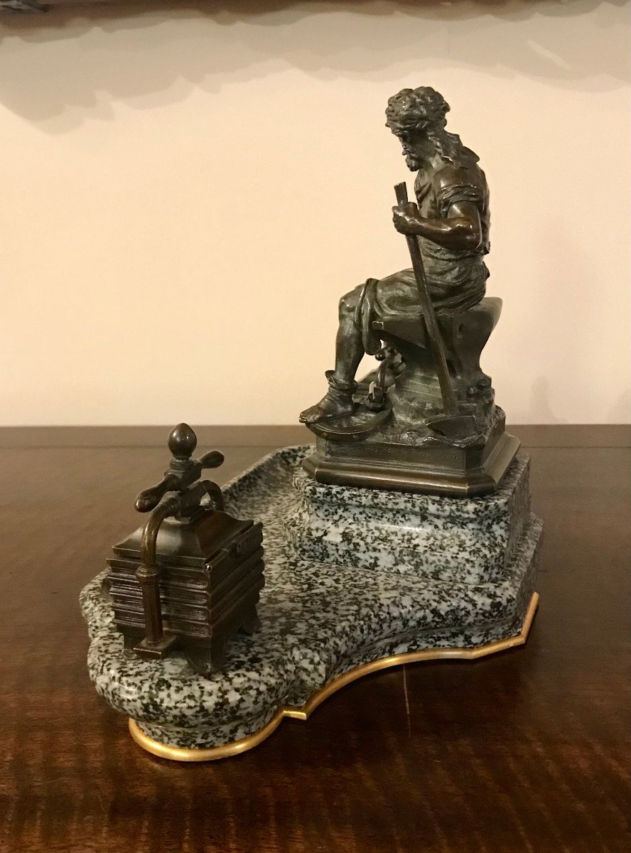 Beautiful Inkstand  "le Travail" - Charles-auguste Lebourg-photo-1