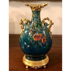 Vase Japoniste En Céramique Impressioniste 