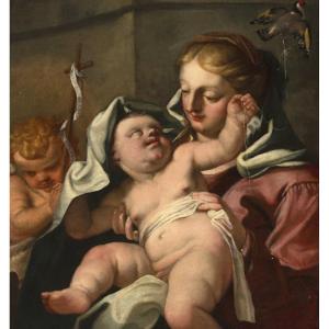 Remarkable Italian School Of The XVIIIth Madonna Of The Goldfinch Ignaz Stern (att.)