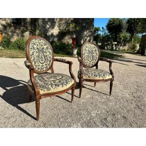 Pretty Pair Of Armchairs Stamped By P. Plée Period L XVI