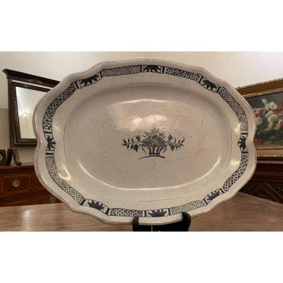 Dish Scalloped In Earthenware From Rouen, Black Ass Eighteenth