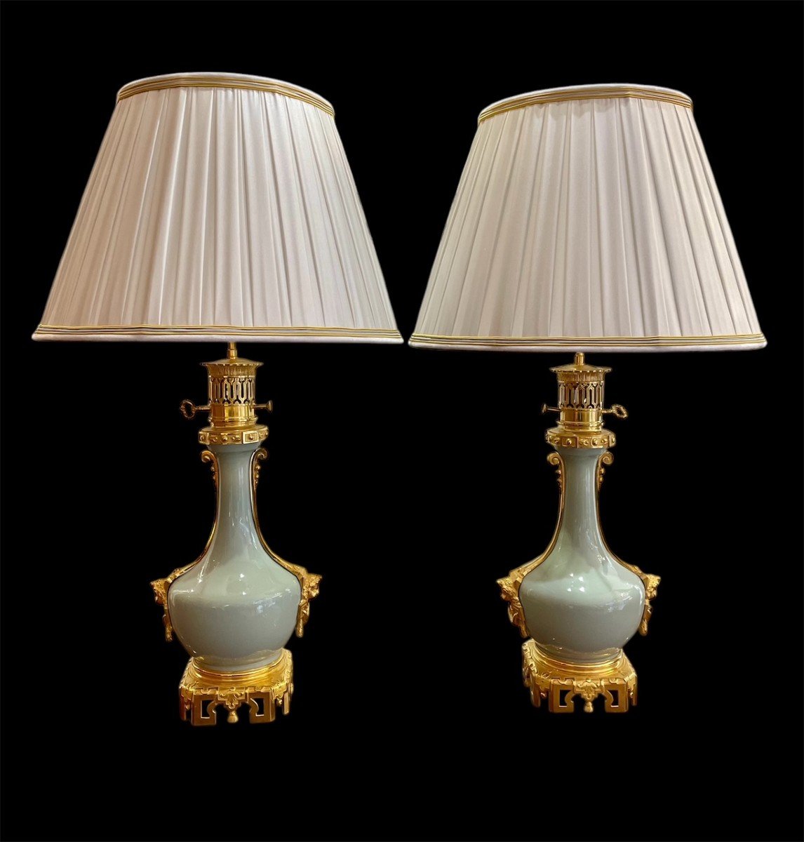 Paire De Lampes Céladon XIXème