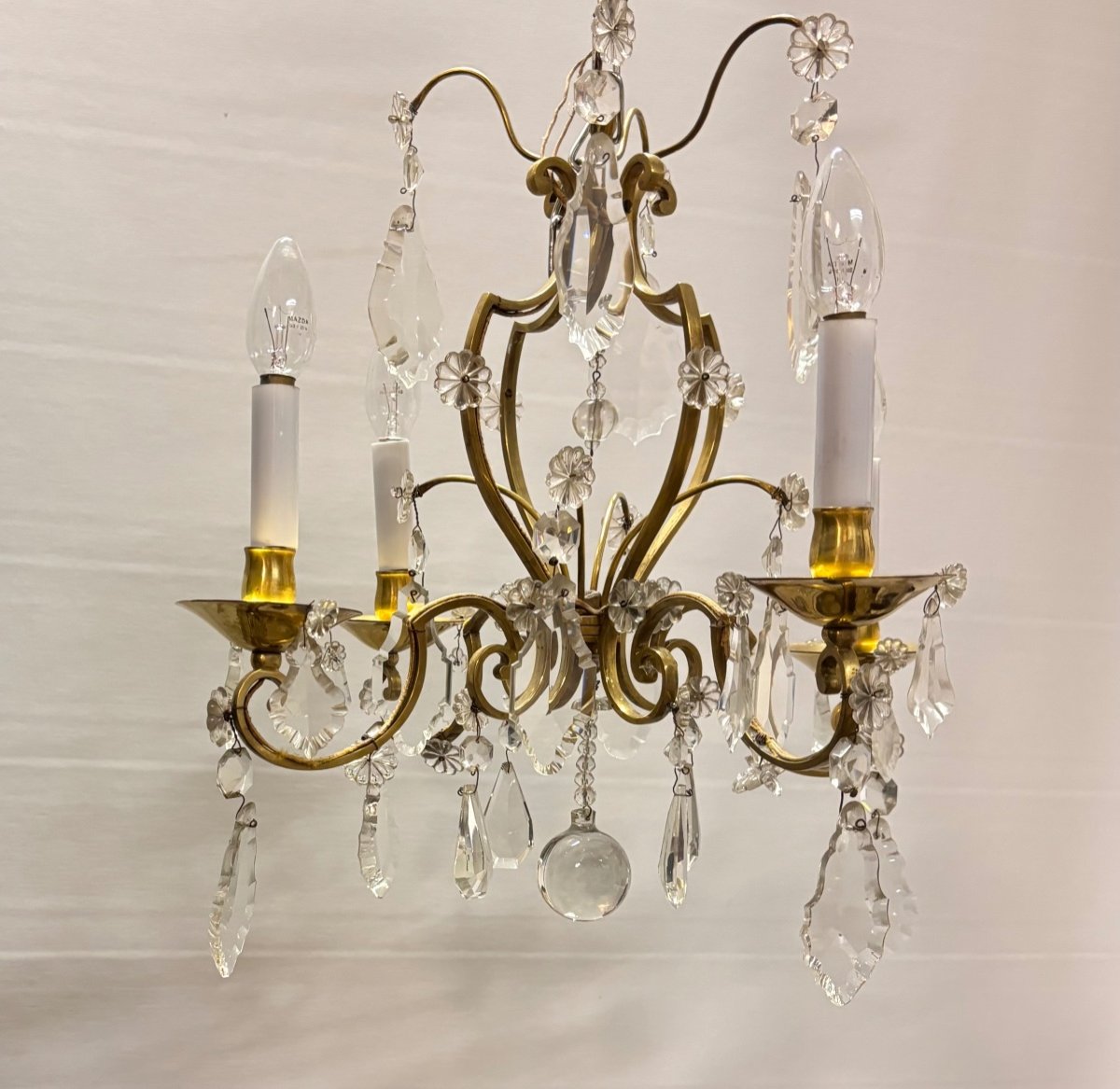 Small Cage Chandelier In Bronze And Crystal With 4 Arms Of Light Louis XV Style-photo-2