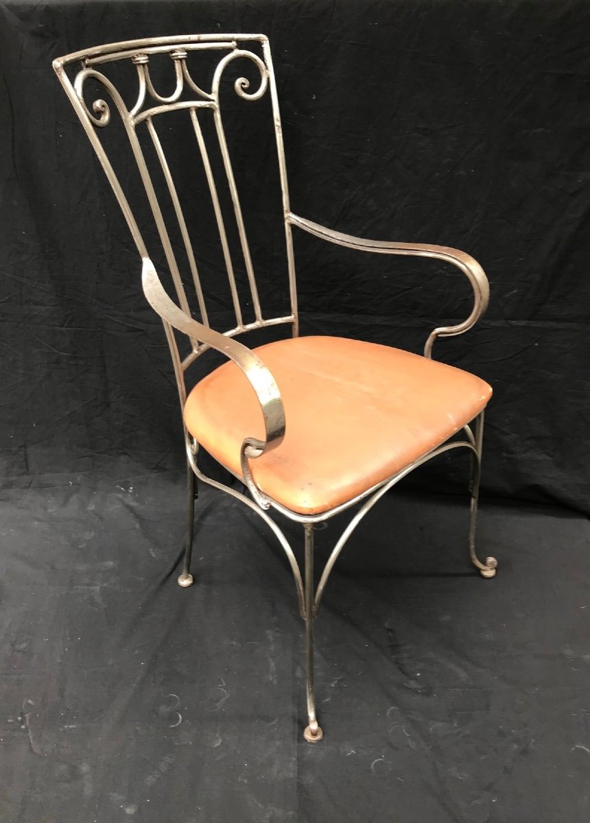 Series Of 4 Polished Wrought Iron Armchairs From The 1940s-photo-3