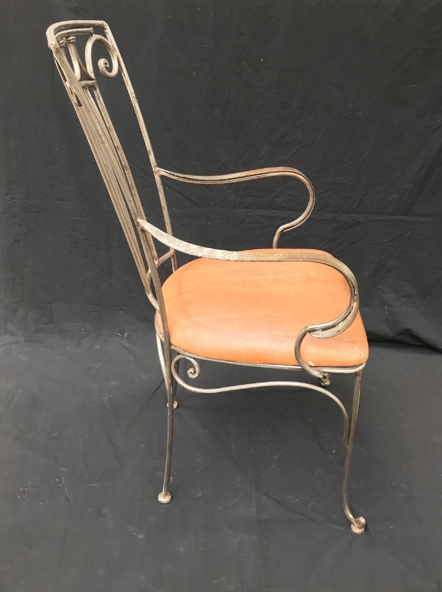 Series Of 4 Polished Wrought Iron Armchairs From The 1940s-photo-4